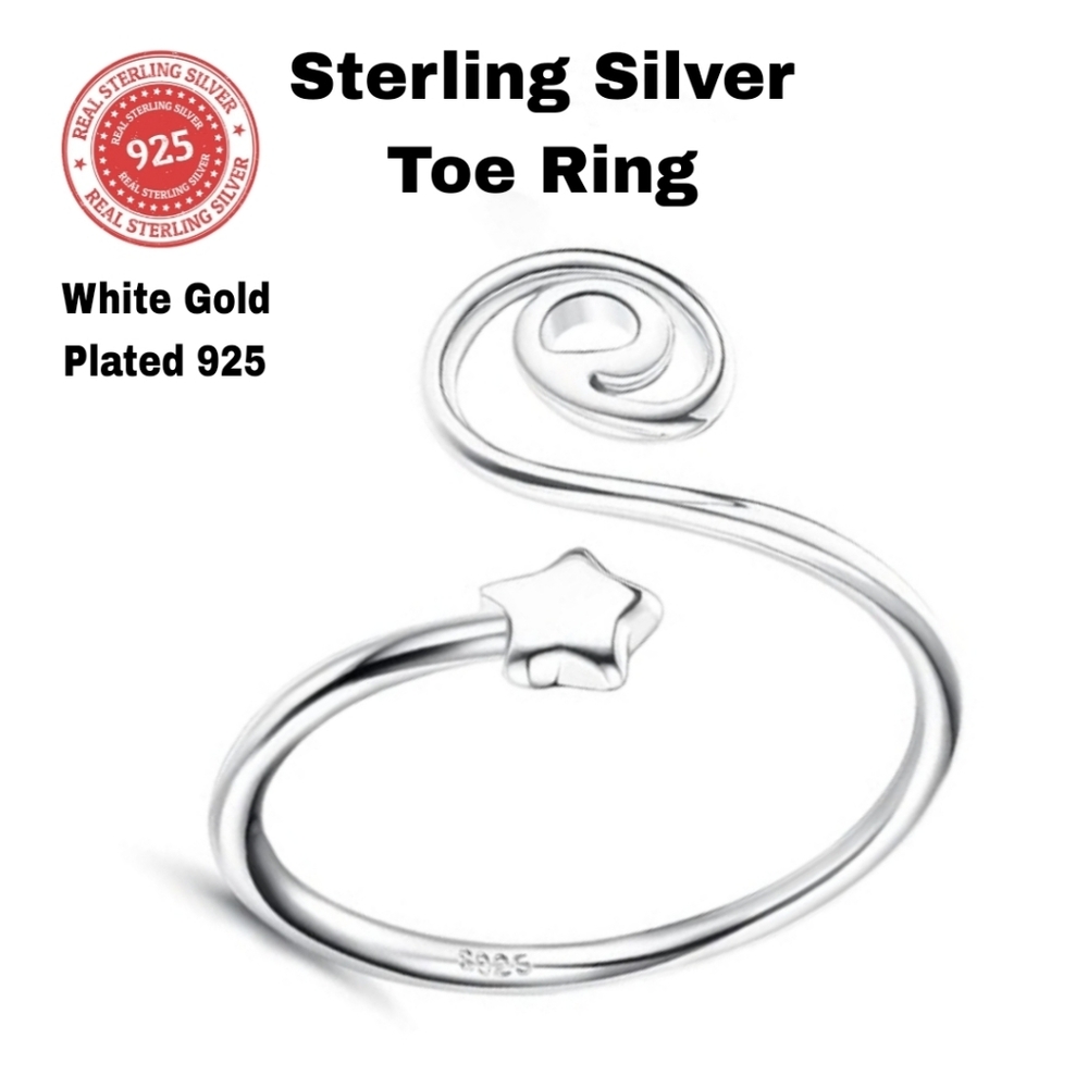 18kwgp 925 Sterling Silver Toe Ring Adjustable